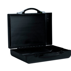 Valise Plastique BAGACASE Gaggione New Wave K4S coloris coque noir et fermoir gris alu ouverte