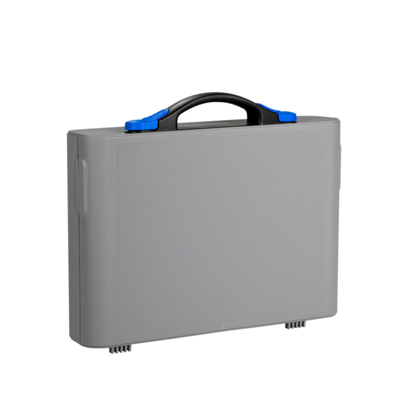 Valise Plastique BAGACASE Gaggione New Wave K4M coloris coque gris alu et fermoir bleu