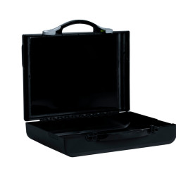 Valise Plastique BAGACASE Gaggione New Wave K4M coloris coque noir et fermoir gris alu ouverte