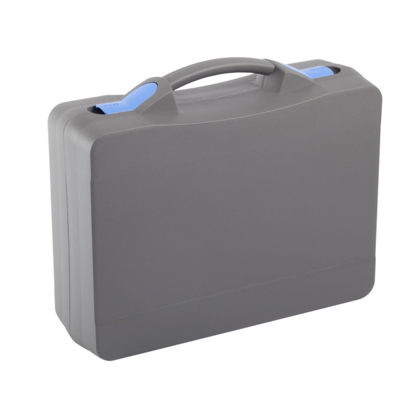 Valise plastique BAGACASE Gaggione Casual T06 coloris gris fermoirs fermoirs bleu pastel