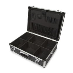 Valise aluminium BAGACASE VLM19-1 ouverte avec ses 6 compartiments