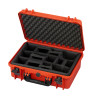 Valise étanche BAGAMAX PNR-430 coloris orange ouverte avec mousse prédécoupée exemple d'aménagement