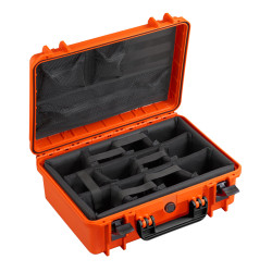 Valise étanche BAGAMAX PNR-430 coloris orange ouverte avec mousse exemple d'aménagement