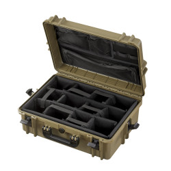 Valise étanche BAGAMAX PNR-505 coloris Sahara ouverte avec diviseurs rembourrés et organisateur de couvercle