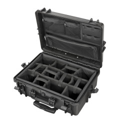 Valise étanche BAGAMAX PNR-505 coloris noir ouverte avec diviseurs rembourrés et organisateur de couvercle