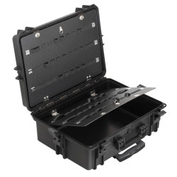 Valise étanche BAGAMAX PNR-505 coloris noir ouverte avec mallette à outils et trolley