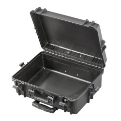 Valise étanche BAGAMAX PNR-505 coloris noir ouverte vide et trolley